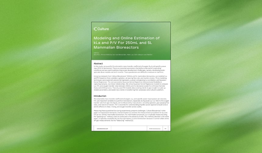 Modeling and Online Estimation of kLa and P/V for 250mL and 5L Mammalian Bioreactors